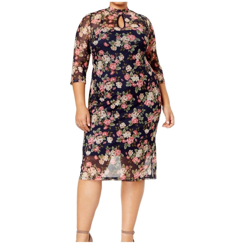Monteau Floral Midi Dress - Navy and Pink